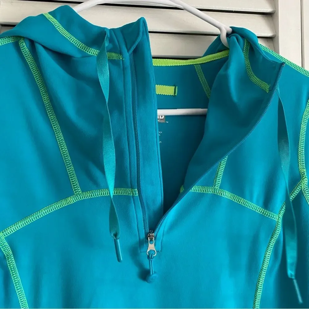 Kirkland Women's Size M Hooded Pullover Top Hiking Active Teal Blue Zip Pockets - Picture 6 of 16